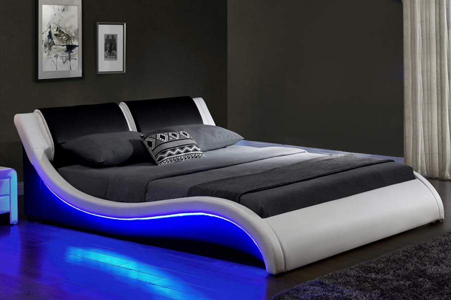 1178-1 Rangka Tempat Tidur Gelombang LED Futuristik Berlapis LED