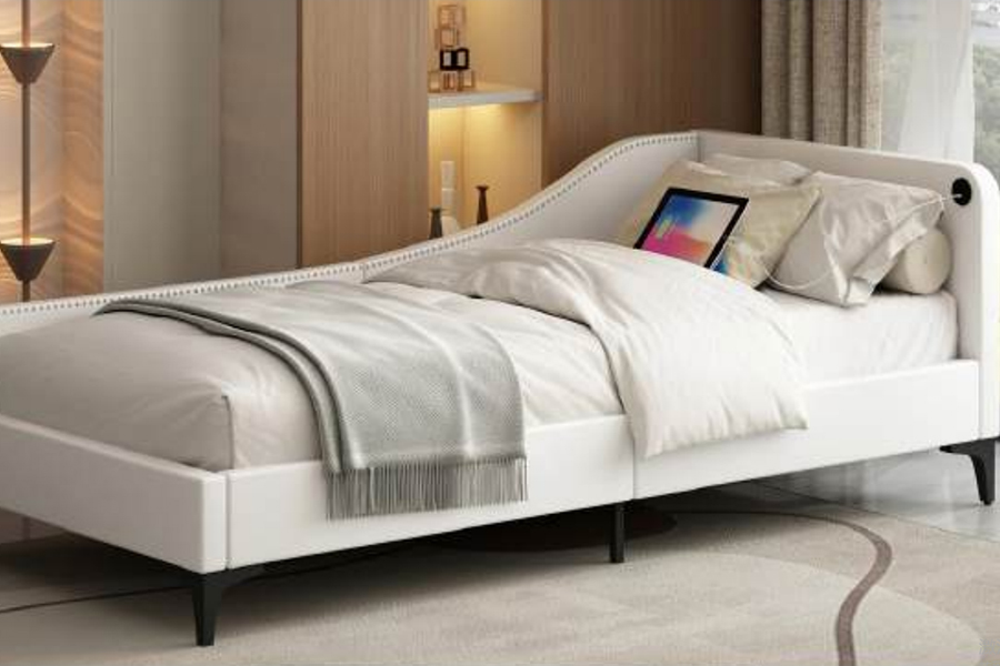 Rangka Tempat Tidur Kulit Berbentuk L Berlapis USB 4546-3U