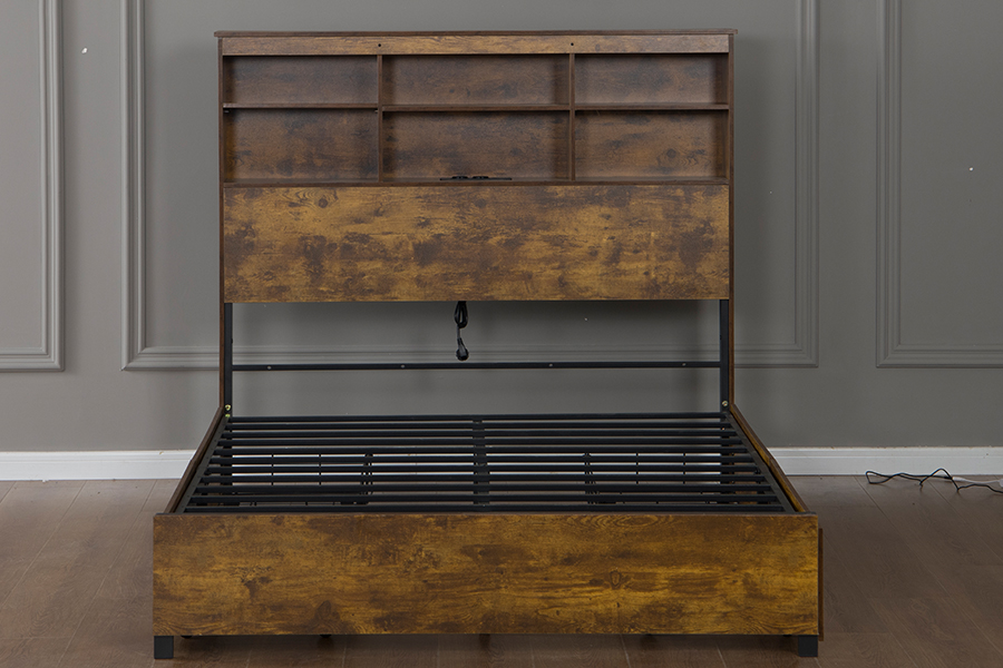 Rangka Tempat Tidur Kayu Bergaya Retro-Industri 4831D
