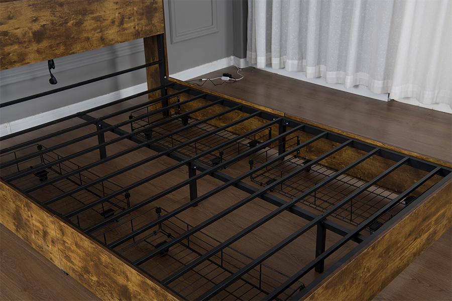 Rangka Tempat Tidur Kayu Bergaya Retro-Industri 4831D