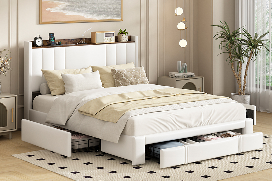 Rangka Tempat Tidur Headboard Terintegrasi Berlapis USB A002-1-3DU