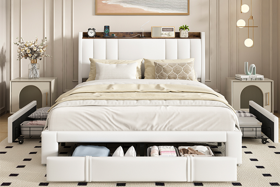 Rangka Tempat Tidur Headboard Terintegrasi Berlapis USB A002-1-3DU