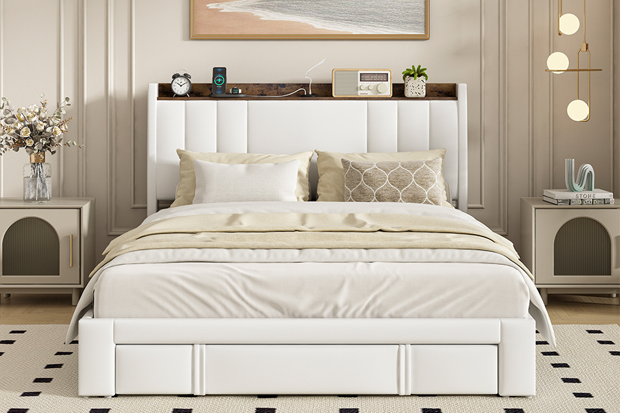 Rangka Tempat Tidur Headboard Terintegrasi Berlapis USB A002-1-3DU