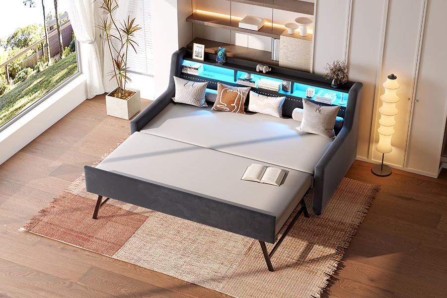 4857-1U Tempat Tidur Sofa Tertutup Kain Beludru Lembut Trundle