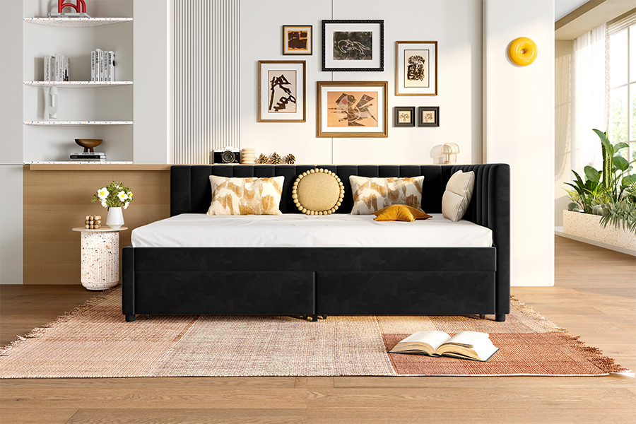 Tempat Tidur Sofa Beludru Penyimpanan 4856D untuk Ruang Kecil