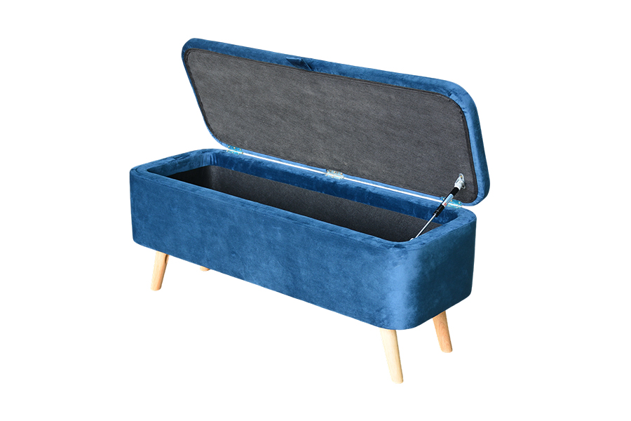 Kotak Ottoman Penyimpanan Beludru Biru Berlapis WSS956