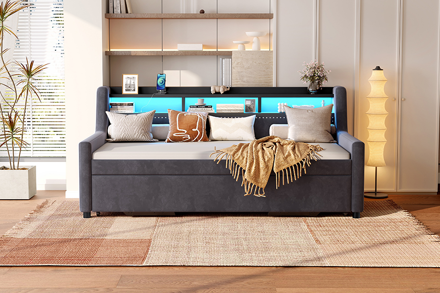4857-1U Tempat Tidur Sofa Tertutup Kain Beludru Lembut Trundle
