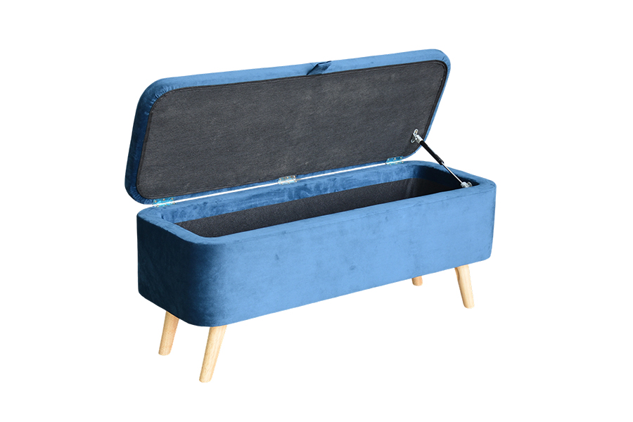 Kotak Ottoman Penyimpanan Beludru Biru Berlapis WSS956