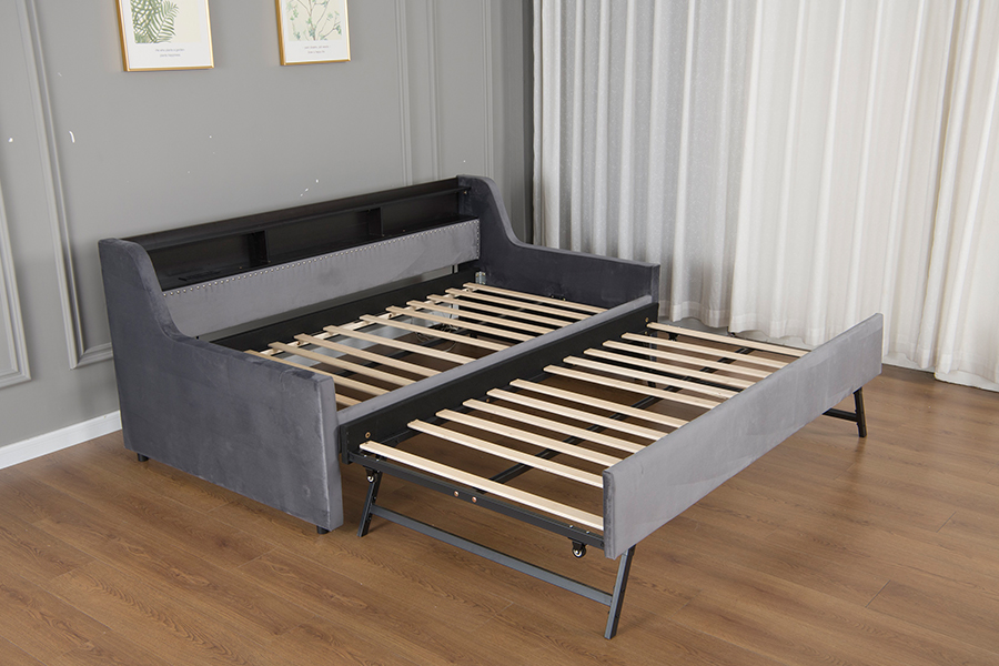 4857-1U Tempat Tidur Sofa Tertutup Kain Beludru Lembut Trundle