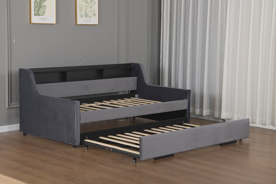 4857-1U Tempat Tidur Sofa Tertutup Kain Beludru Lembut Trundle