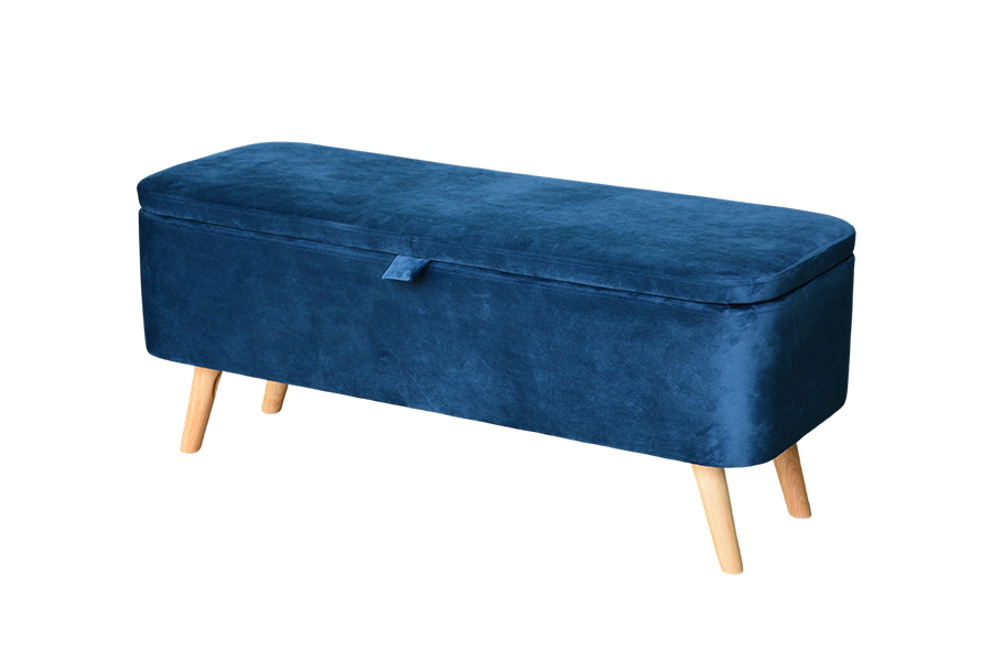 Kotak Ottoman Penyimpanan Beludru Biru Berlapis WSS956