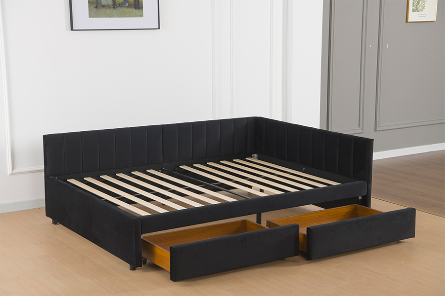 Tempat Tidur Sofa Beludru Penyimpanan 4856D untuk Ruang Kecil
