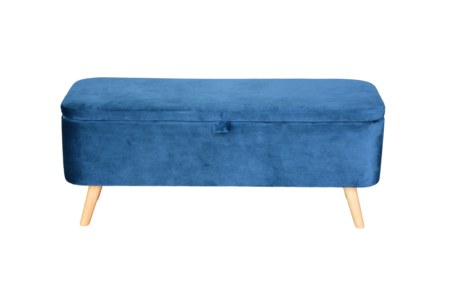 Kotak Ottoman Penyimpanan Beludru Biru Berlapis WSS956