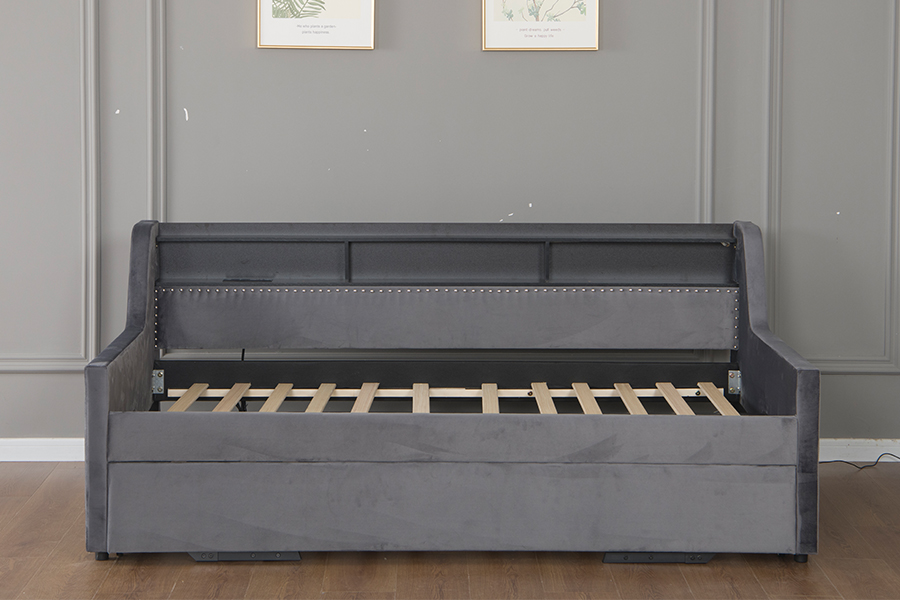 4857-1U Tempat Tidur Sofa Tertutup Kain Beludru Lembut Trundle