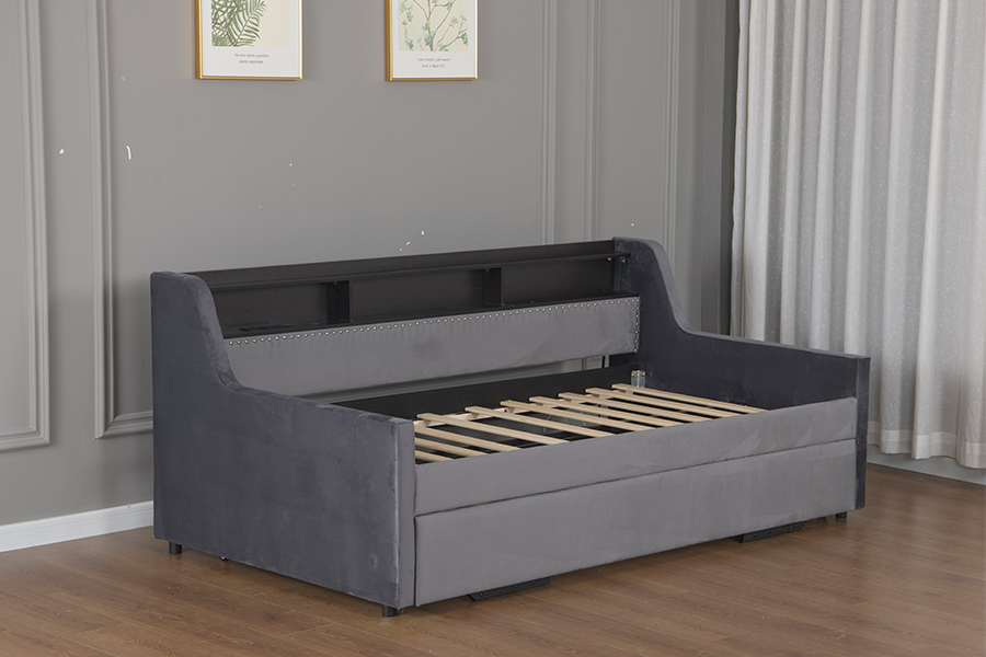 4857-1U Tempat Tidur Sofa Tertutup Kain Beludru Lembut Trundle