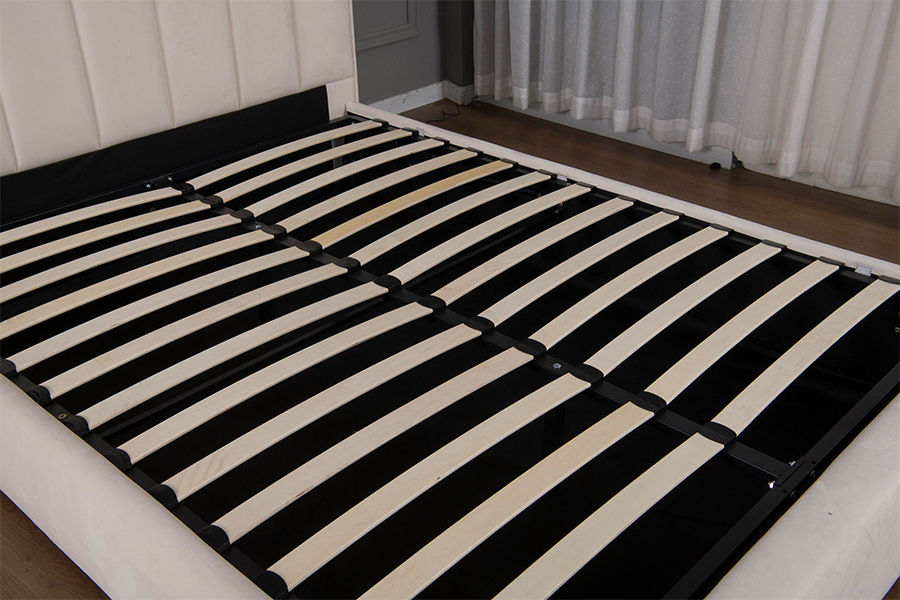 5033-1G Penyimpanan Hidraulik Rangka Tempat Tidur Berlapis LED Beludru Krem Lembut Modern