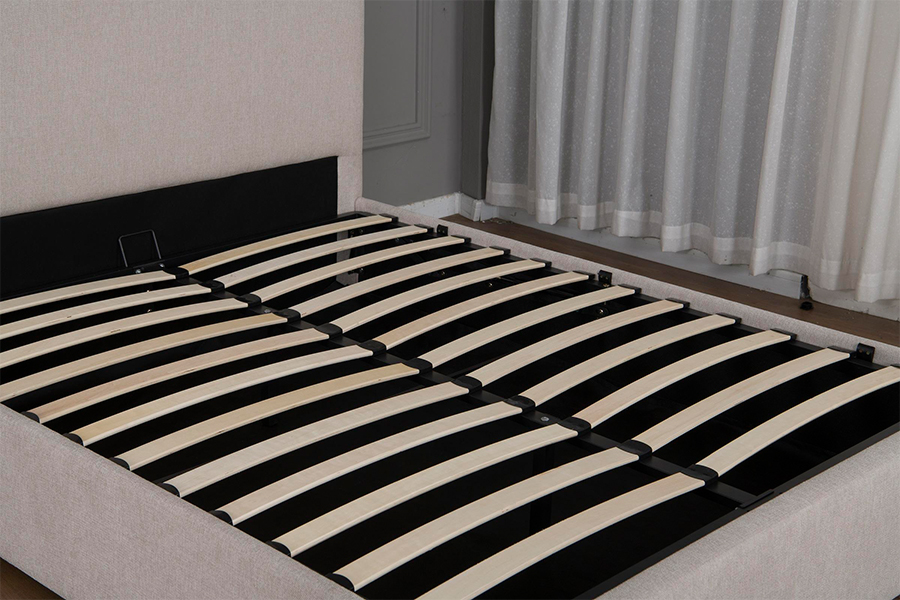 Rangka Tempat Tidur Penyimpanan Hidraulik Berlapis Kain Krem Modern 5017G