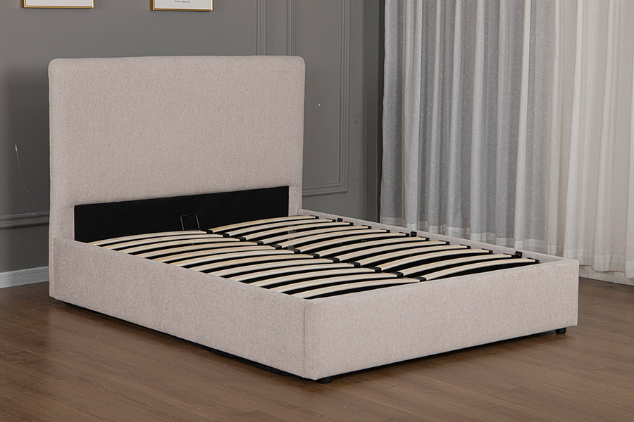 Rangka Tempat Tidur Penyimpanan Hidraulik Berlapis Kain Krem Modern 5017G