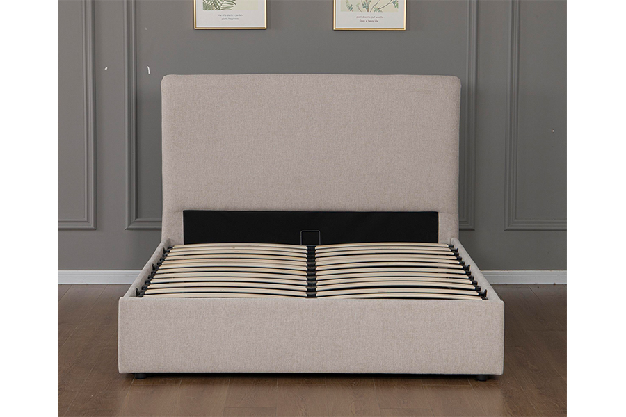 Rangka Tempat Tidur Penyimpanan Hidraulik Berlapis Kain Krem Modern 5017G