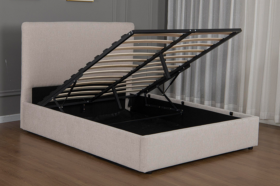 Rangka Tempat Tidur Penyimpanan Hidraulik Berlapis Kain Krem Modern 5017G