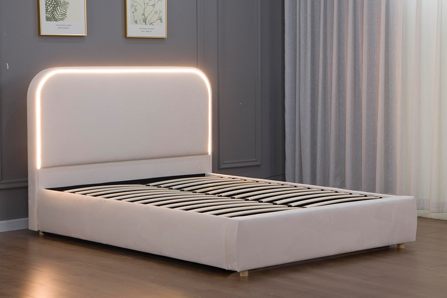 5032-1G Rangka Tempat Tidur Berlapis LED Headboard Melengkung Kayu