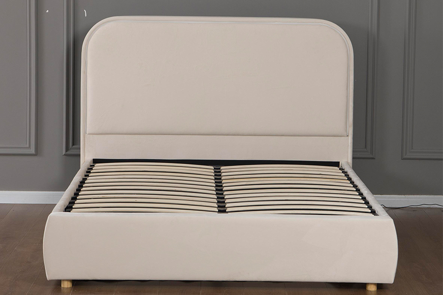5032-1G Rangka Tempat Tidur Berlapis LED Headboard Melengkung Kayu
