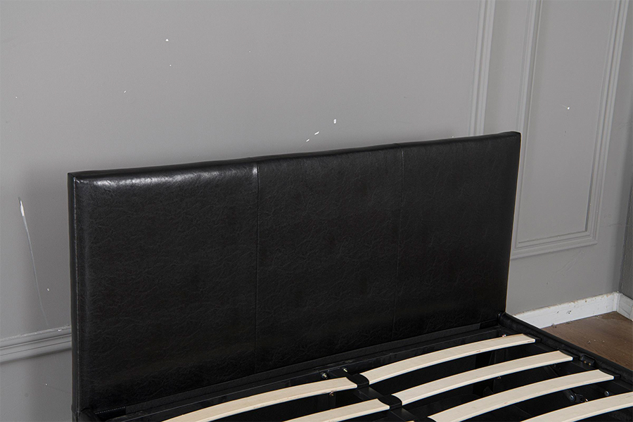 Rangka Tempat Tidur Penyimpanan Berlapis Kulit Imitasi Hitam Modern 5030G