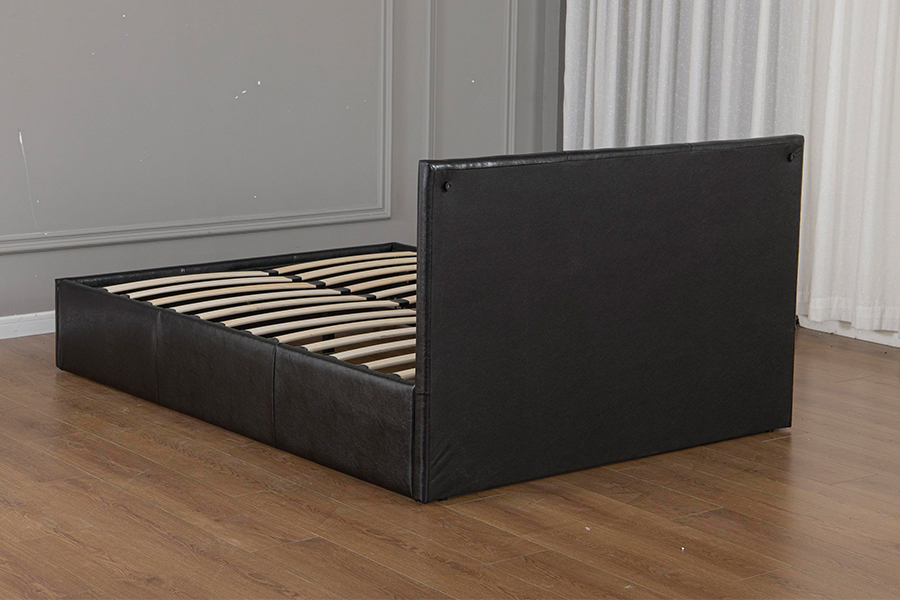 Rangka Tempat Tidur Penyimpanan Berlapis Kulit Imitasi Hitam Modern 5030G