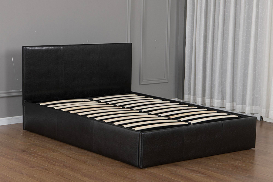 Rangka Tempat Tidur Penyimpanan Berlapis Kulit Imitasi Hitam Modern 5030G