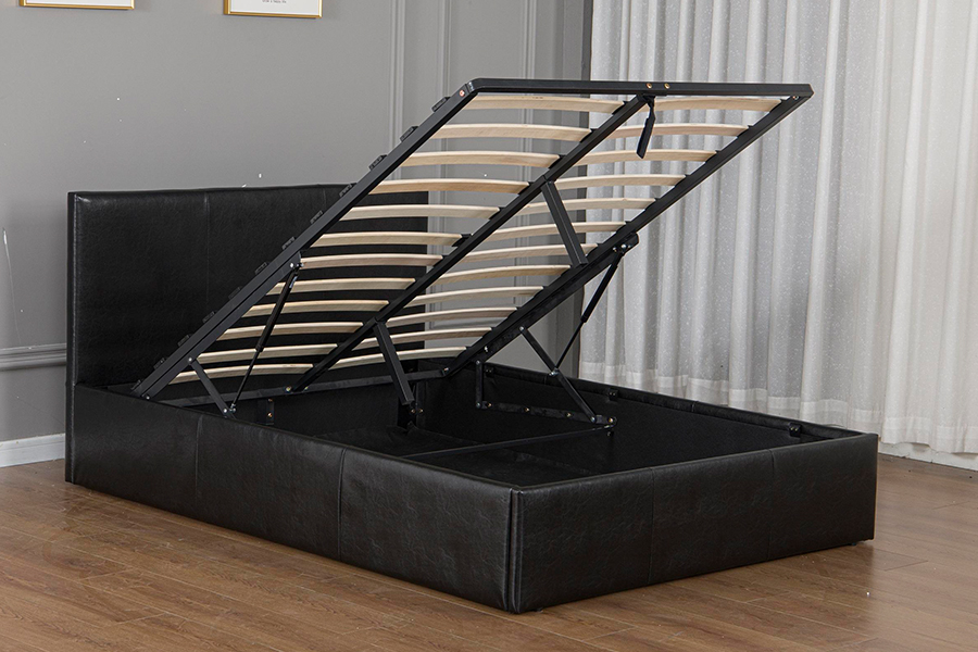 Rangka Tempat Tidur Penyimpanan Berlapis Kulit Imitasi Hitam Modern 5030G