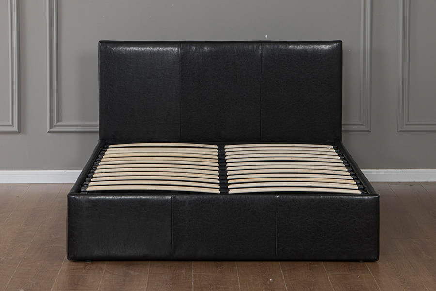 Rangka Tempat Tidur Penyimpanan Berlapis Kulit Imitasi Hitam Modern 5030G