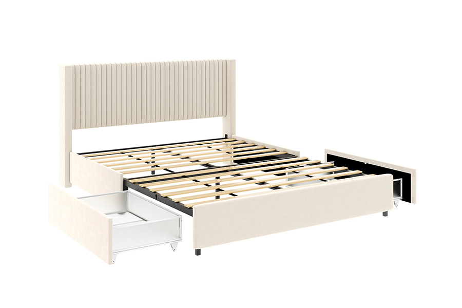 N18 Tempat Tidur Empuk Berlapis Krem Modern Rangka Tempat Tidur Penyimpanan Berlapis Dapat Disesuaikan