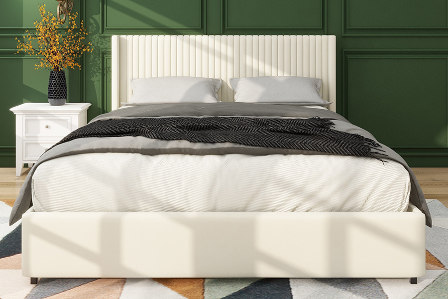 N18 Tempat Tidur Empuk Berlapis Krem Modern Rangka Tempat Tidur Penyimpanan Berlapis Dapat Disesuaikan