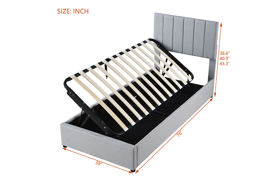 N16 Modern Grey Fabric Fungsi penyimpanan yang dapat diangkat Rangka Tempat Tidur Penyimpanan Berlapis
