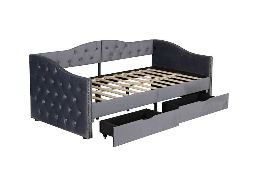 N13 Tempat Tidur Sofa Penyimpanan Bantal Beludru Abu-abu Modern Eropa