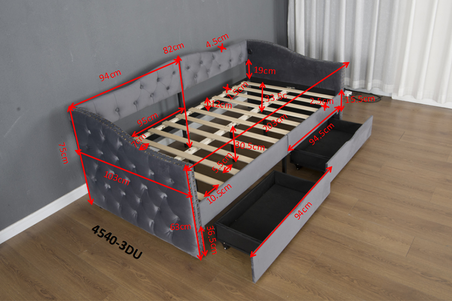 N13 Tempat Tidur Sofa Penyimpanan Bantal Beludru Abu-abu Modern Eropa