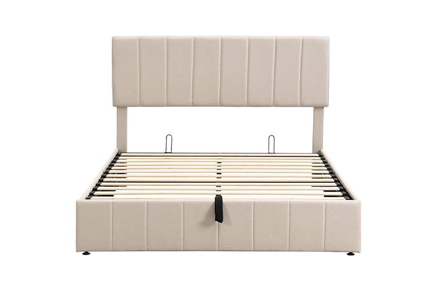 N19 Rangka Tempat Tidur Penyimpanan Berlapis Headboard berumbai bergaris vertikal