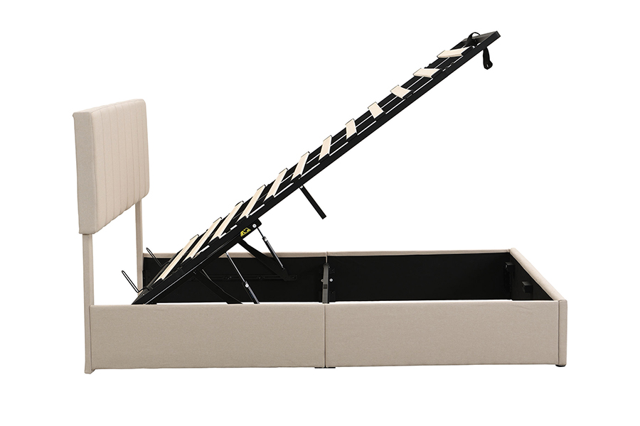 N19 Rangka Tempat Tidur Penyimpanan Berlapis Headboard berumbai bergaris vertikal