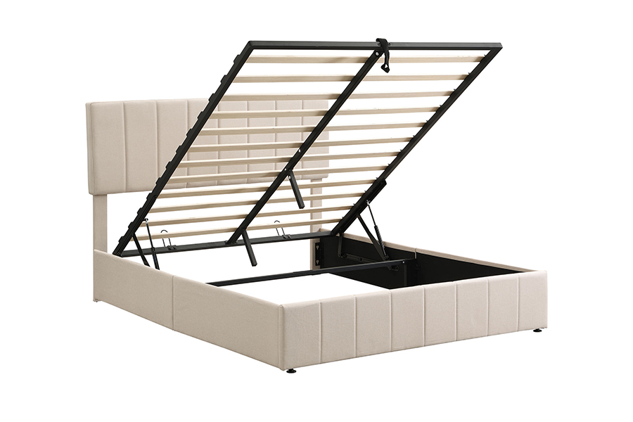 N19 Rangka Tempat Tidur Penyimpanan Berlapis Headboard berumbai bergaris vertikal