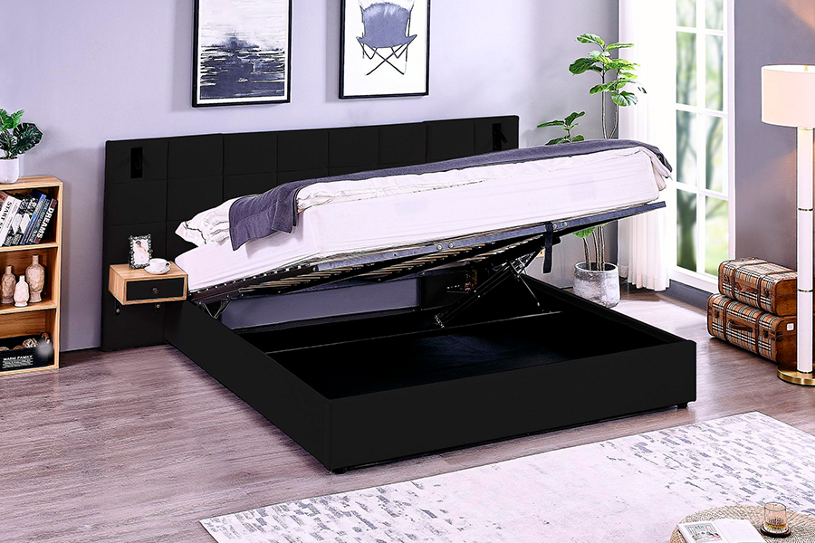 N6 Rangka Tempat Tidur Dapat Disesuaikan Bahan Tempat Tidur Empuk Rangka Tempat Tidur Berlapis LED