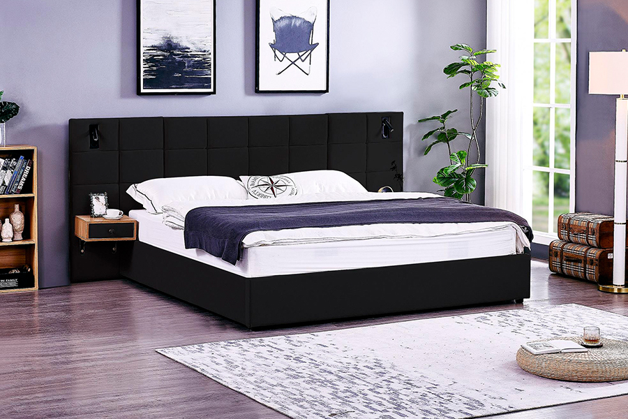 N6 Rangka Tempat Tidur Dapat Disesuaikan Bahan Tempat Tidur Empuk Rangka Tempat Tidur Berlapis LED