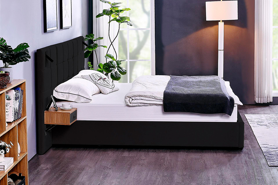 N6 Rangka Tempat Tidur Dapat Disesuaikan Bahan Tempat Tidur Empuk Rangka Tempat Tidur Berlapis LED