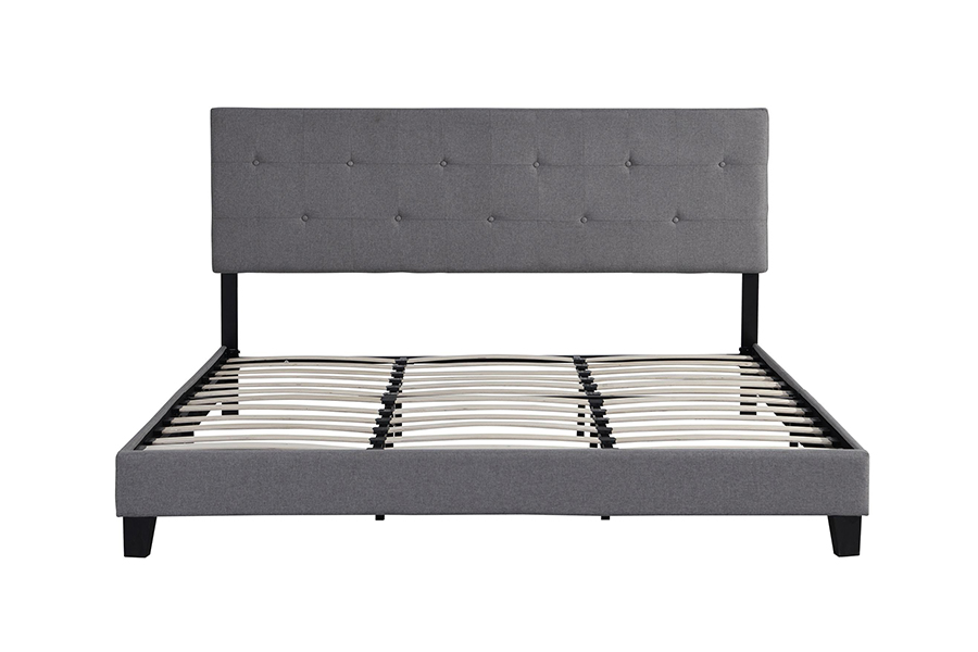 N7 Tempat Tidur Berlapis Headboard Berumbai Kancing Kain Abu-abu