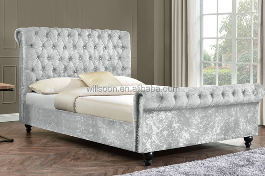 1153 Tempat Tidur Berlapis Kain Beludru Desain Bentuk S
