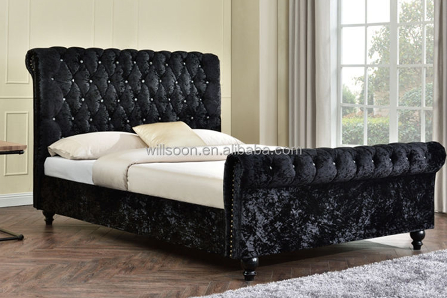 1153 Tempat Tidur Berlapis Kain Beludru Desain Bentuk S