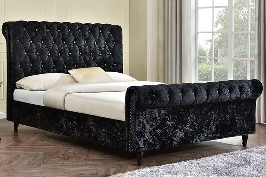 1153 Tempat Tidur Berlapis Kain Beludru Desain Bentuk S