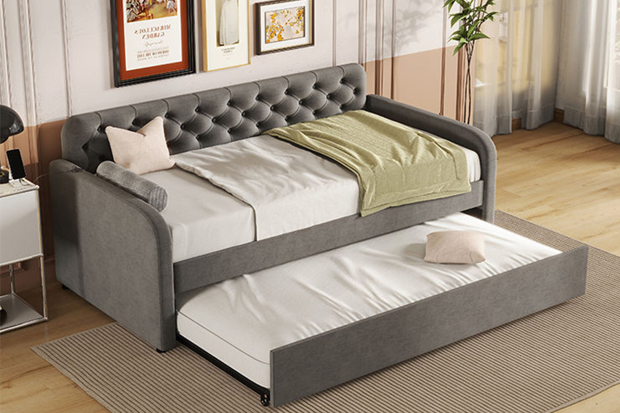 1323 Rangka Tempat Tidur Susun Trundle Rangka Lembut dan Kayu