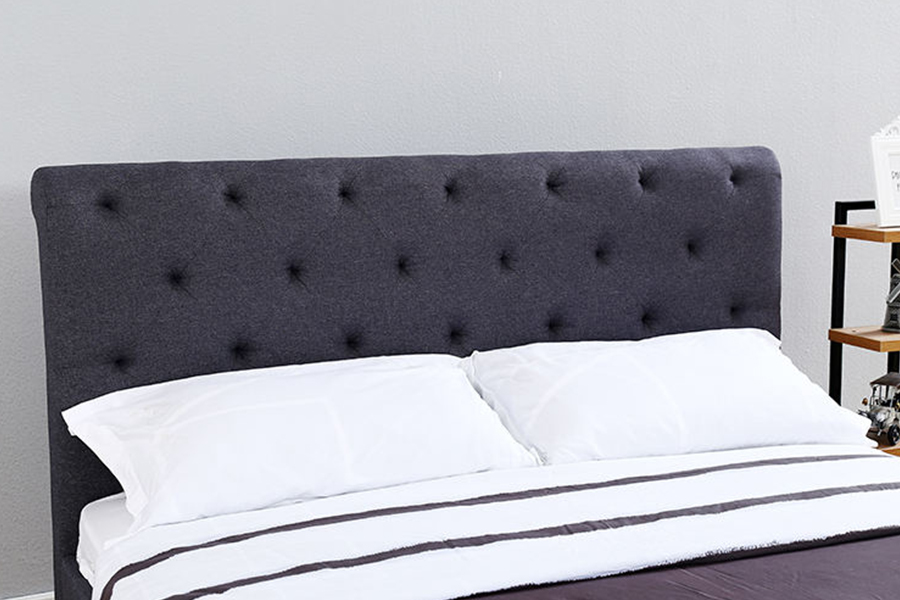 1307 Rangka Tempat Tidur Penyimpanan Berlapis Linen Berumbai Coklat