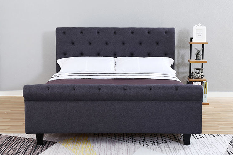 1307 Rangka Tempat Tidur Penyimpanan Berlapis Linen Berumbai Coklat