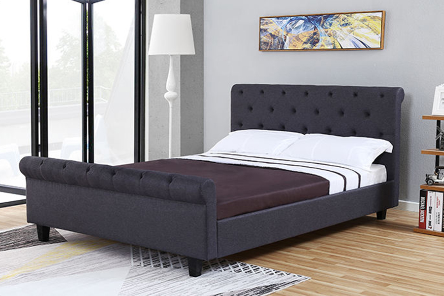 1307 Rangka Tempat Tidur Penyimpanan Berlapis Linen Berumbai Coklat